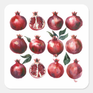 Vattenfärgskonst med granatäpple fyrkantigt klistermärke