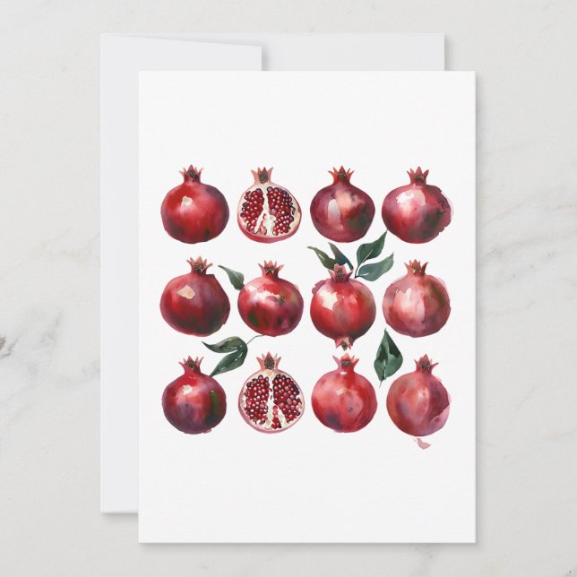 Vattenfärgskonst med granatäpple inbjudningar (Framsida)