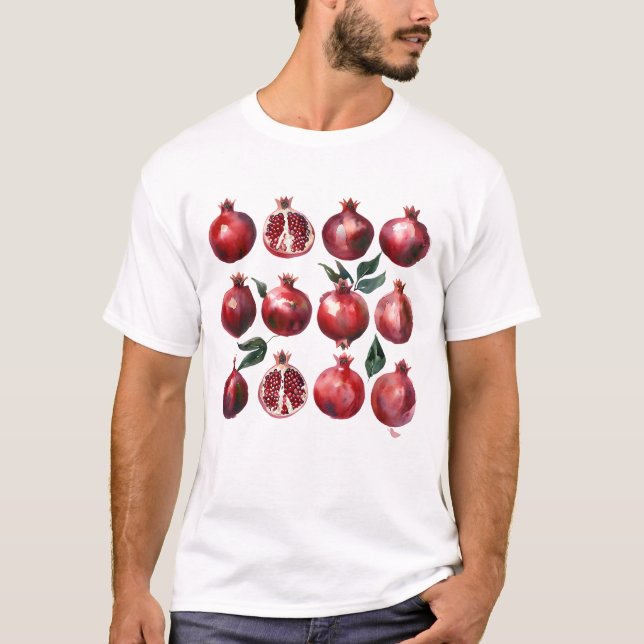 Vattenfärgskonst med granatäpple t shirt (Framsida)