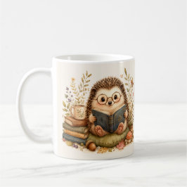 Vattenfärgskonst med läsande igelkott kaffemugg