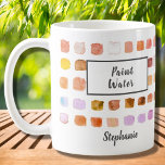 Vattenfärgskonst Namn Paint Vatten Rust Kaffemugg<br><div class="desc">Denna mugg har en vattenfärg mönster i färg-proverna i terracotta och rost. Ord Paint Vatten läggs till, och en version av Not Paint Vatten finns också i min butik. Perfekt för en artist eller någon som gillar målning. Anpassa den med ditt namn eller monogram. När vi skapar vår teckning hittar...</div>