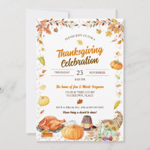 Vattenfärgskontroll Thanksgivingfirande Inbjudningar