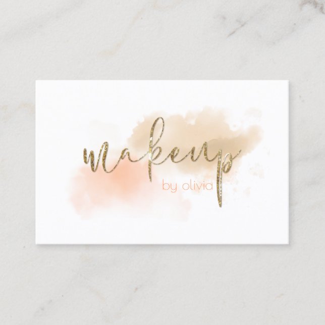 Vattenfärgskoral och Guld Makeup Visitkort (Framsida)