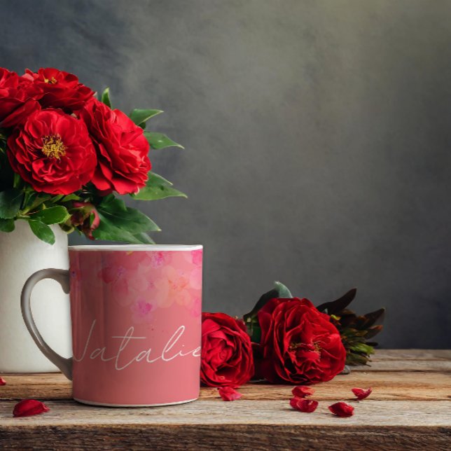 Vattenfärgskoraller, blommigt namn kaffemugg (Skapare uppladdad)