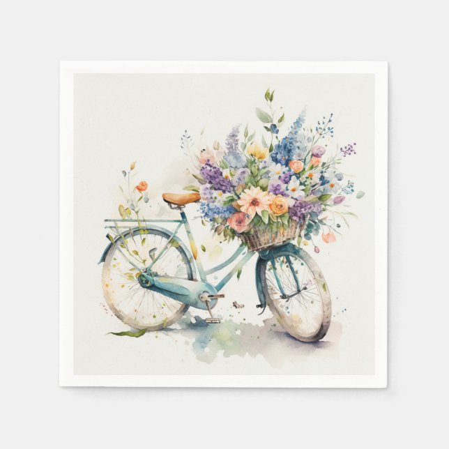 Vattenfärgskorgen med blomma Basket Pappersservett (Framsidan)