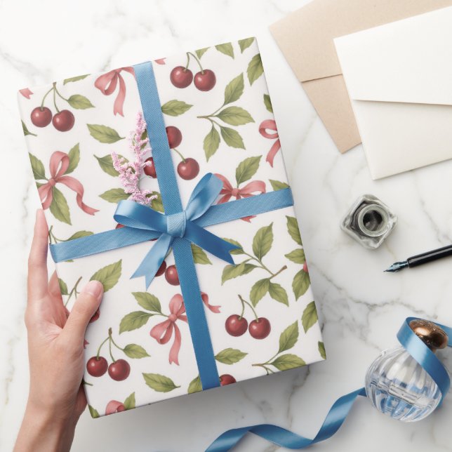 Vattenfärgskörsbär med Bow - Elegant Frukt Presentpapper (Gifting)