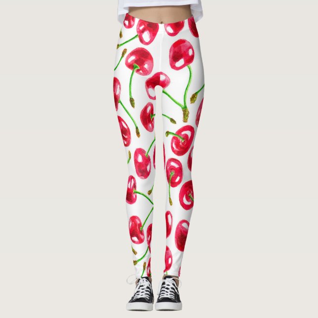 Vattenfärgskörsbär mönster leggings (Framsida)