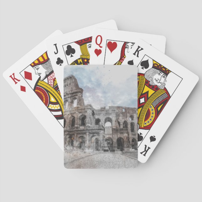 Vattenfärgskort Colosseum Poker Cards - Konstnärli Casinokort (Baksidan)