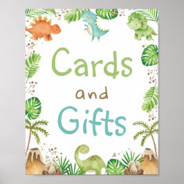 Vattenfärgskort Cute Dinosaurs Greenery Cards och  Poster