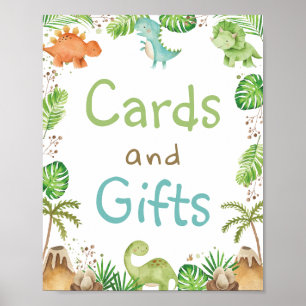 Vattenfärgskort Cute Dinosaurs Greenery Cards och Poster
