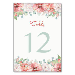 Vattenfärgskort Flower Bordsnummer Cards