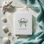 Vattenfärgskort för blåa Crab Grattis på födelseda Helgkort<br><div class="desc">Skicka födelsedagskalender önskemål med det kustinspirerade hälsningskortet för födelsedagskalender. Med en vattenfärgsblå krabba i klara turkoshajer, grönt, blått, rött och gult framkallar den här ursprungliga handmålade designen havets charm - perfekt för strand älskare eller pappa som har kustliv. Ord "Grattis på födelsedagen" är inställt i ett rent, traditionellt sans serif-teckensnitt...</div>