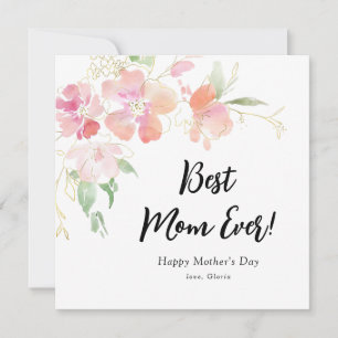 Vattenfärgskort för blommor lycklig mors dag julkort
