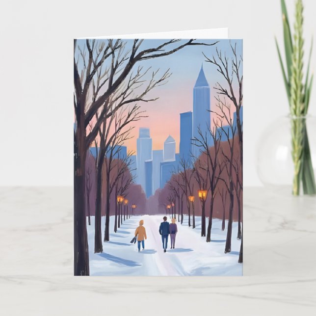 Vattenfärgskort för Boston Common vinter Kort (Framsida)
