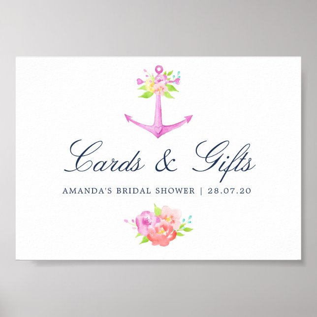 Vattenfärgskort för Nautisk Möhippa och gåvor Poster (Framsidan)