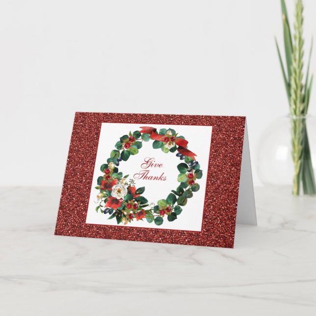 Vattenfärgskort för Thanksgiving med kransmotiv Kort (Framsida)