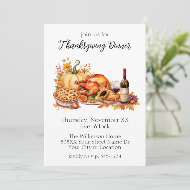 Vattenfärgskort för Thanksgiving-middag Inbjudningar (Stående Fram)