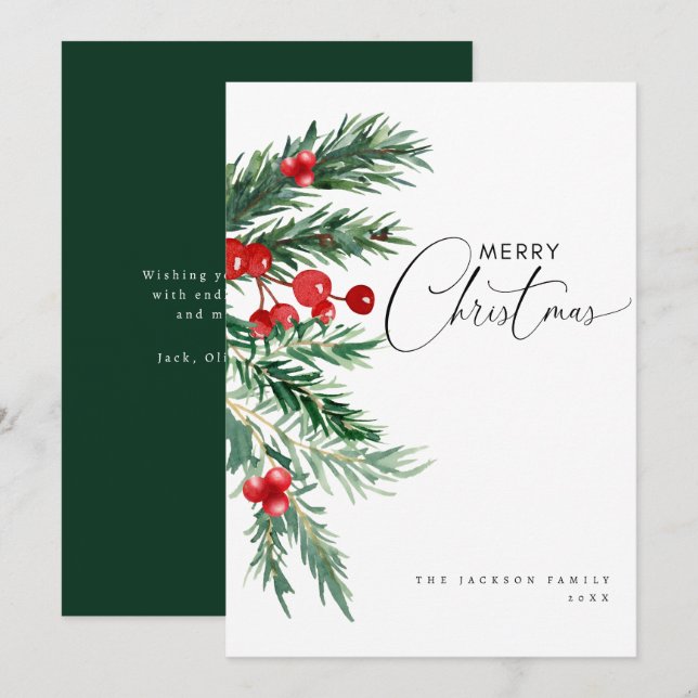 Vattenfärgskort gräs och Helgdag julkort för bär (Fram/baksida)