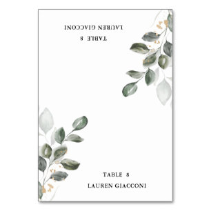 Vattenfärgskort Greenery Bord Tält PlaceCard Bordsnummer
