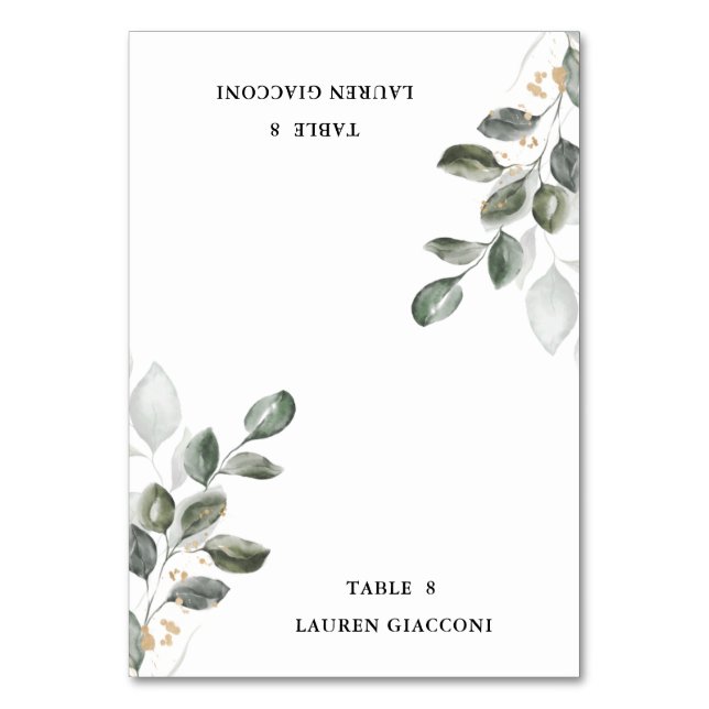Vattenfärgskort Greenery Bord Tält PlaceCard Bordsnummer (Framsidan)