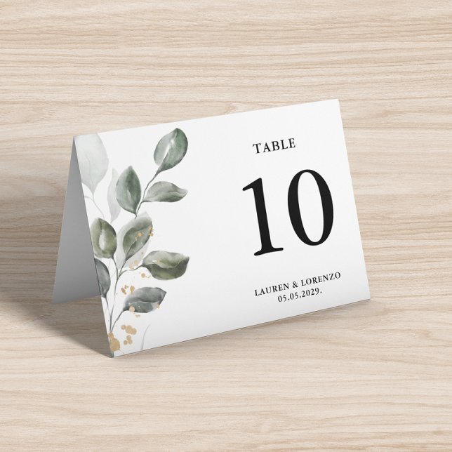 Vattenfärgskort Greenery Bord Tält PlaceCard Bordsnummer (Skapare uppladdad)