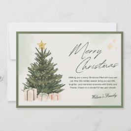 Vattenfärgskort Grönt Julgran Julkort
