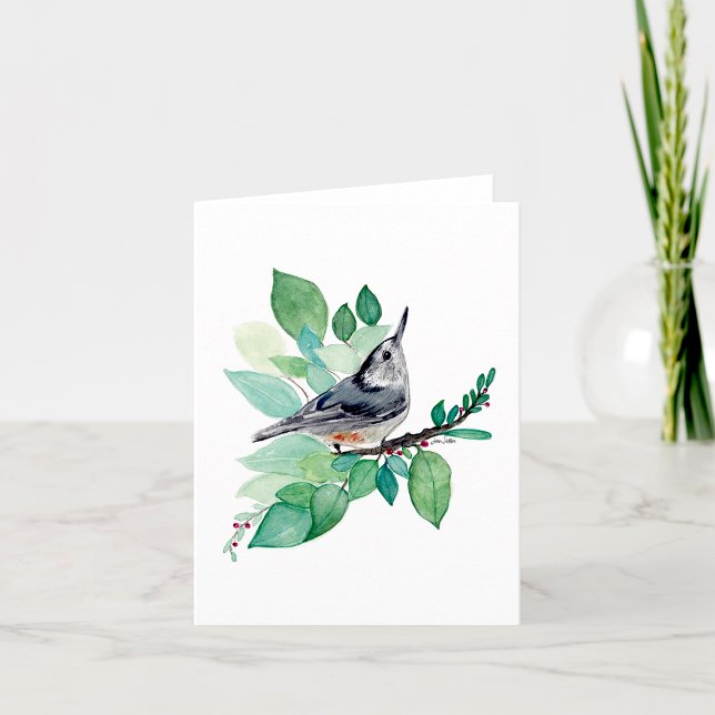Vattenfärgskort i Elegant Anteckningskort (Nuthatch Elegant Watercolor Blank Note Card by Jenn Steffen Art)