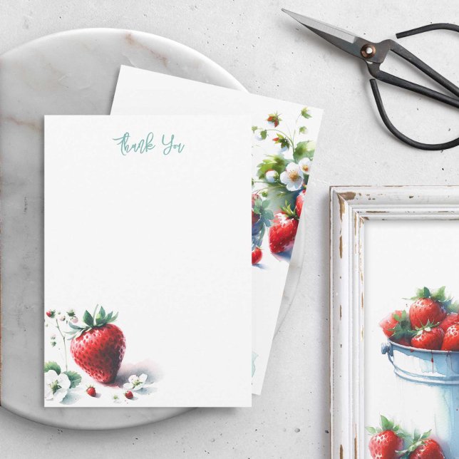 Vattenfärgskort jordgubbskort Tackkort Tack Kort (Berry sweet baby shower thank you cards feature watercolor strawberry art)