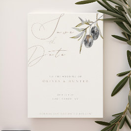 Vattenfärgskort Olive Gren Bröllop spara datum