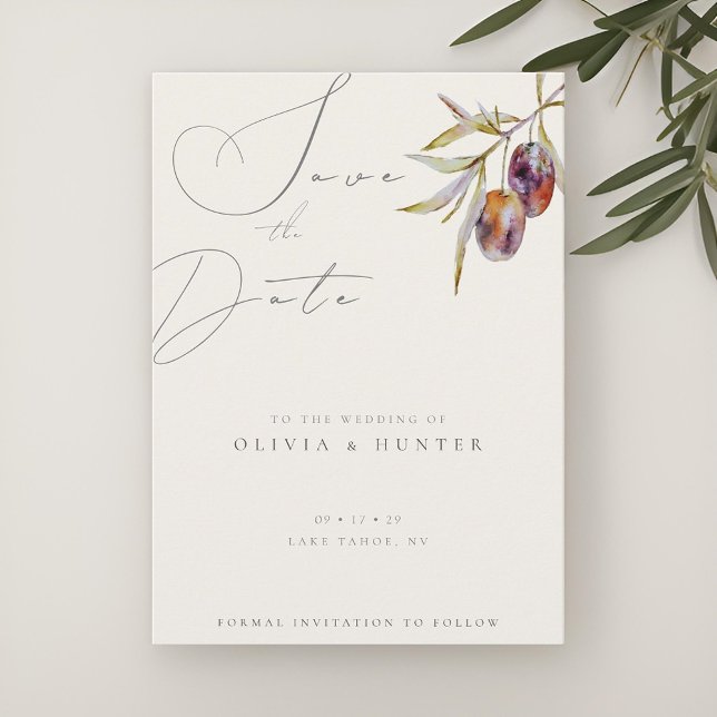 Vattenfärgskort Olive Gren Bröllop spara datum (Skapare uppladdad)