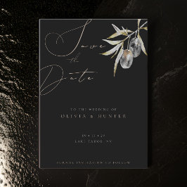 Vattenfärgskort Olive Gren Bröllop spara datum