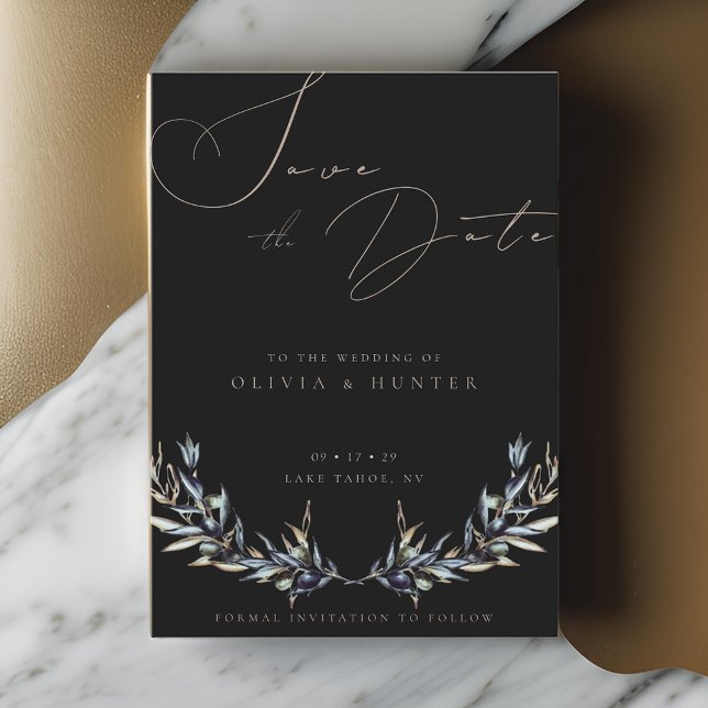 Vattenfärgskort Olive Gren Bröllop spara datum (Skapare uppladdad)