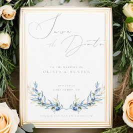 Vattenfärgskort Olive Gren Bröllop spara datum