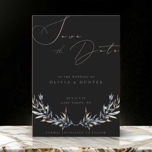 Vattenfärgskort Olive Gren Bröllop spara datum (Skapare uppladdad)