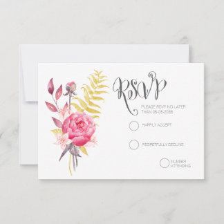Vattenfärgskort Peonies Guld Bröllop OSA Kort