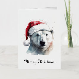 Vattenfärgskort Polar Björn Tomtehatt Julkort
