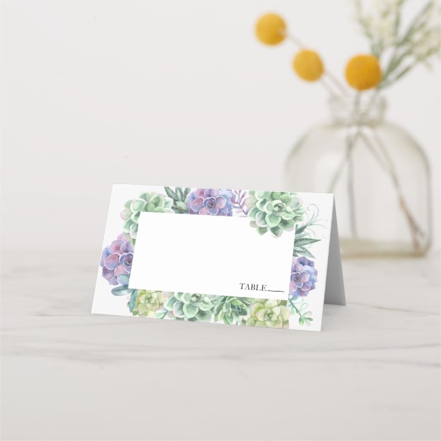 Vattenfärgskort Succulent Namn Place Cards Placeringskort (Framsida)
