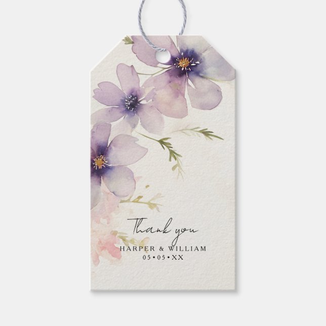 Vattenfärgskosmos blommor tack. presentetikett (Framsidan)