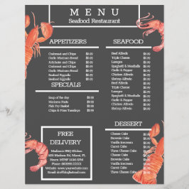 Vattenfärgskrabb grill restaurang meny grå