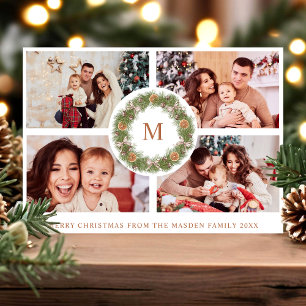 Vattenfärgskrans 4 Foto Collage Monogram Randig Julkort