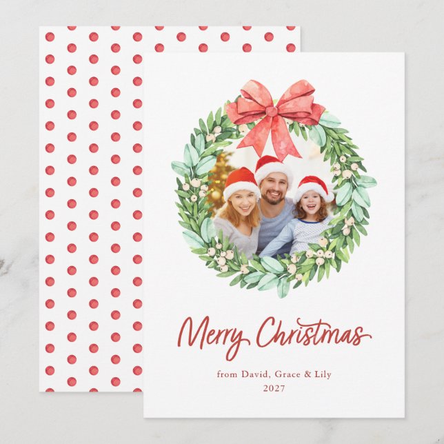 Vattenfärgskrans God Jul med fotonamn (Fram/baksida)
