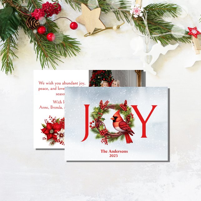 Vattenfärgskrans med röd kardinal | 1 Foto Julkort (Our watercolor Christmas card is the perfect way to spread joy this holiday season. Get yours today!)