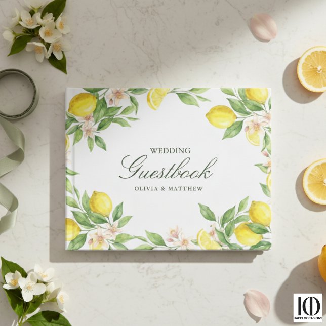 Vattenfärgskrans Medelhavet Citrus Bröllop Gästböcker (Skapare uppladdad)