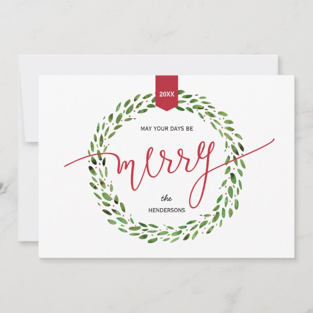 Vattenfärgskrans | Modern Helgdag icke-foto Julkort (Framsida)