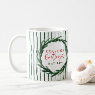 Vattenfärgskrans och rand-christmas-helgdag kaffemugg