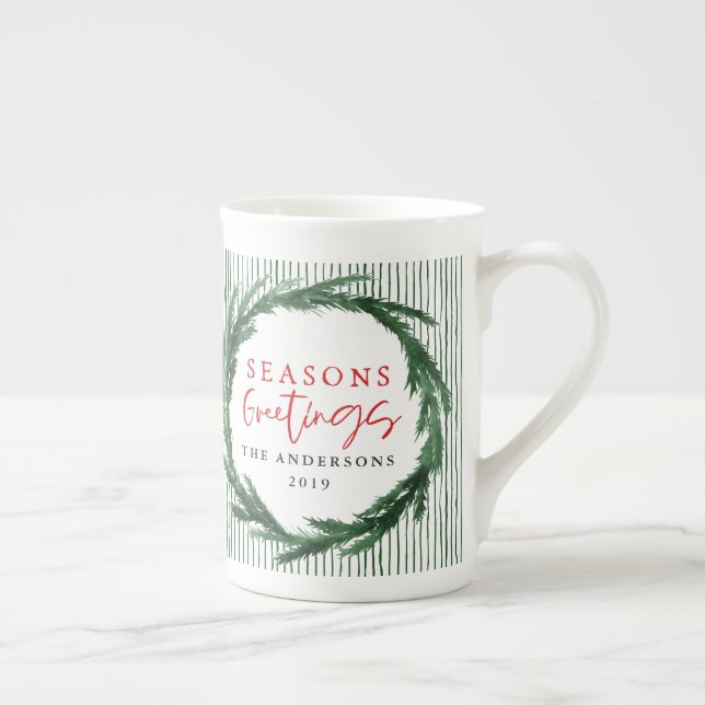 Vattenfärgskrans + rand-julklapp helgdag benporslin mugg (Höger)