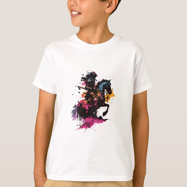 Vattenfärgskrigare på häst Siluett T Shirt (Framsida)