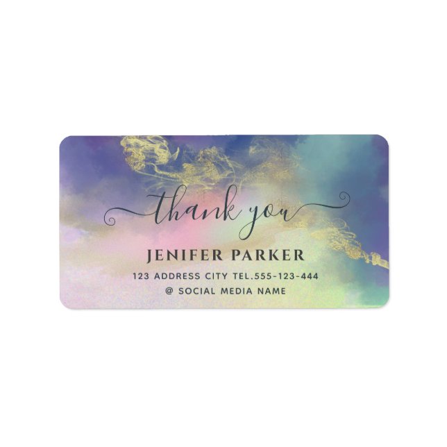 Vattenfärgskript för holografi guld tack för att d adressetikett (Framsidan)