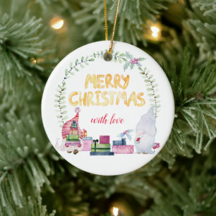 Vattenfärgskristmas gnomes julgransprydnad keramik