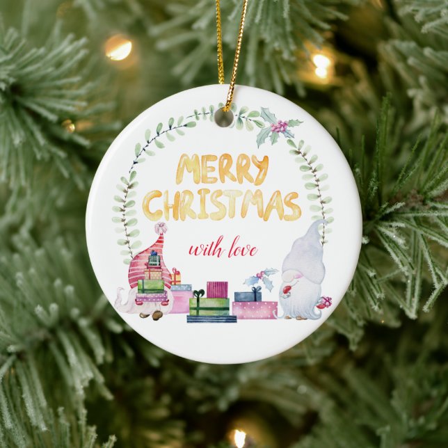 Vattenfärgskristmas gnomes julgransprydnad keramik (Träd)